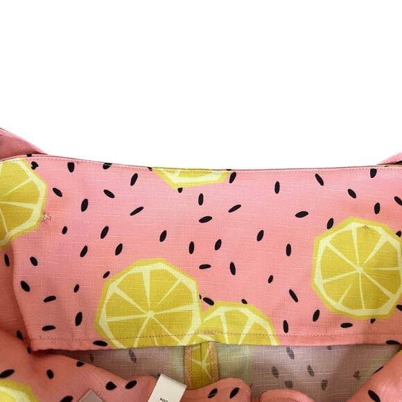 Anthropologie Hutch Women’s Lemon Fruit Pink Overalls Shortalls Romper Jumpsuit - Picture 9 of 13